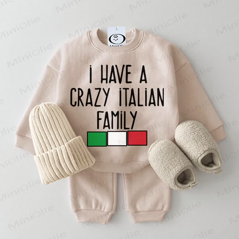 I HAVE A CRAZY ITALIAN FAMILY – Baby Sweatshirt Set, 2-teilig , Beige - Beige - 2-3J - image 1