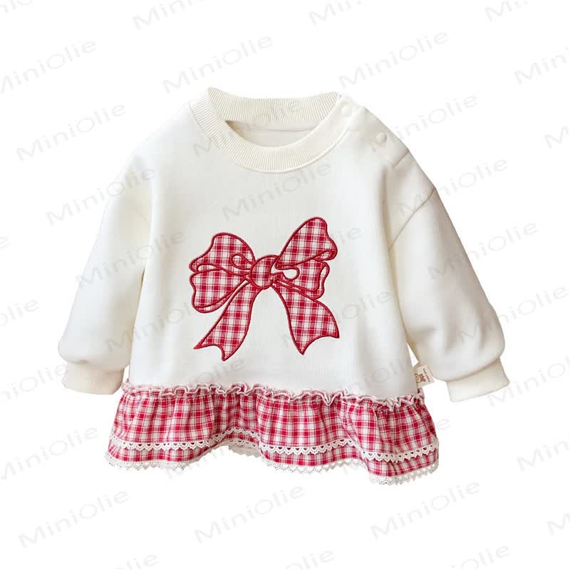Baby Mädchen Schleife Plaid Sweatshirt - Beige - 2-3J - image 1
