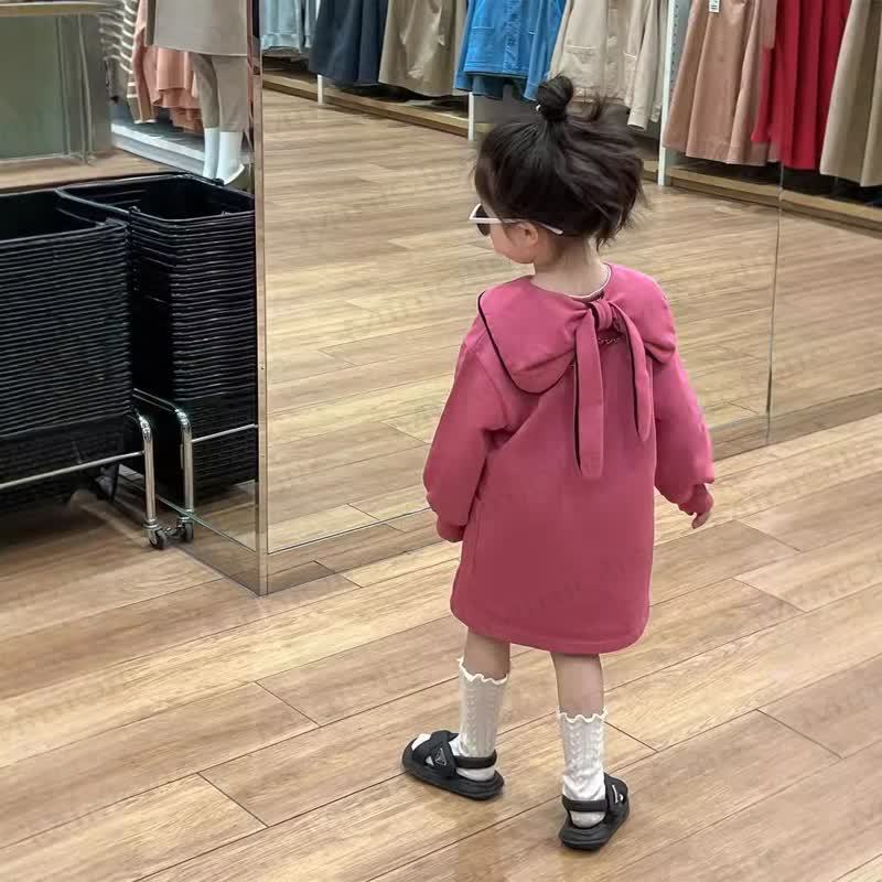 Baby Kleinkind -Mädchen Einfarbig Kleid mit Schleife - Fuchsie - 5-6J - image 1