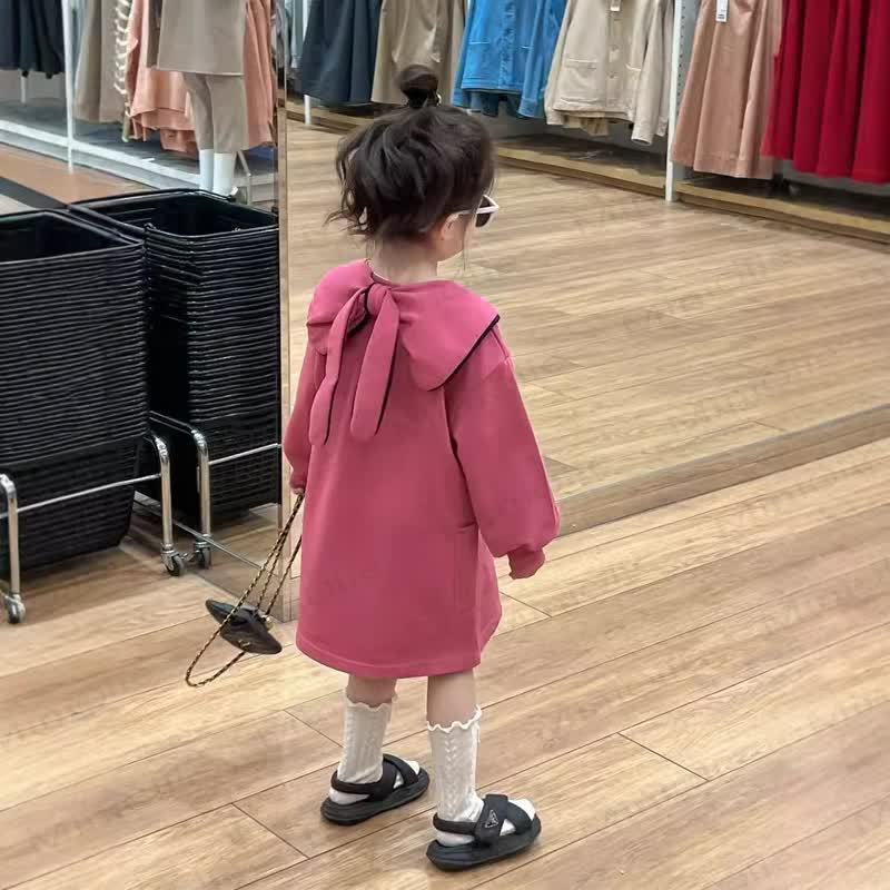 Baby Kleinkind -Mädchen Einfarbig Kleid mit Schleife - image 2