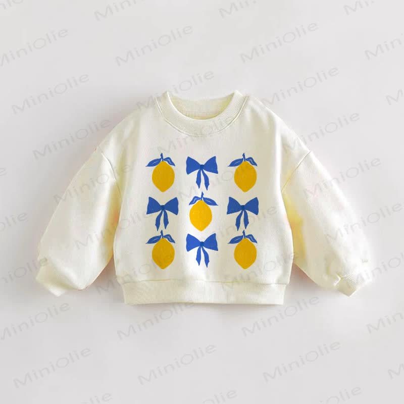 Baby Kleinkind Sweatshirt in Blau mit Schleife und Zitrone - Creme - 3-5J - image 1