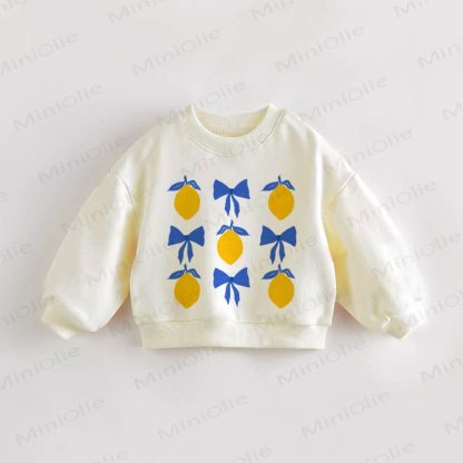 Baby Kleinkind Sweatshirt in Blau mit Schleife und Zitrone - Creme - 3-5J - image 1