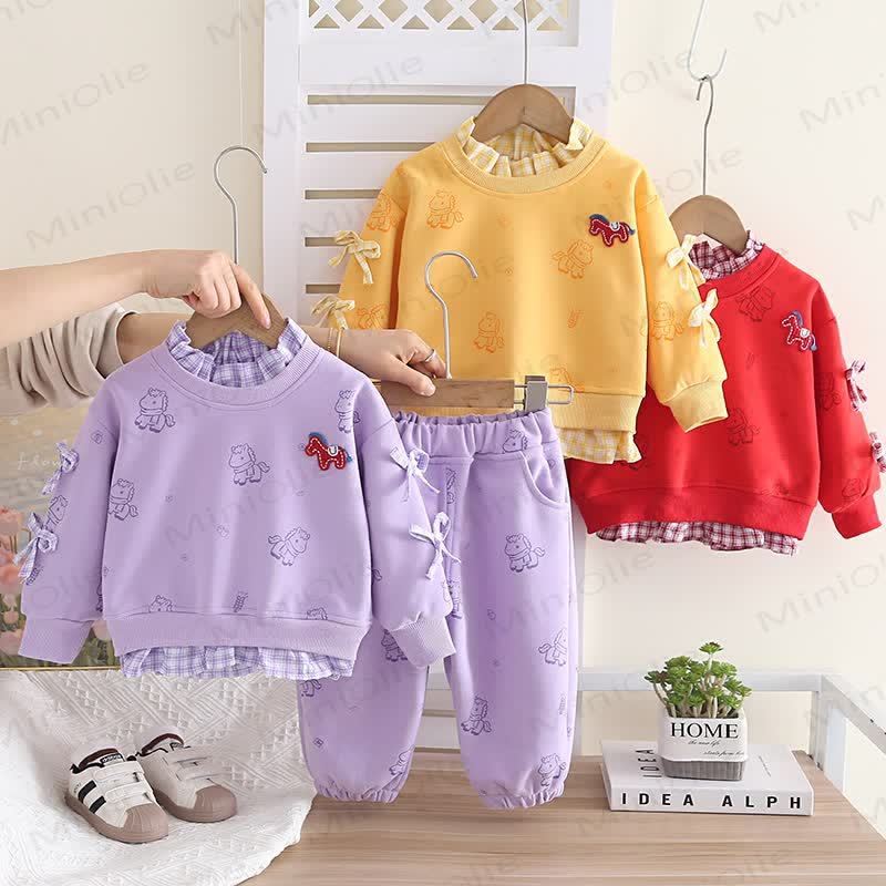 Baby Kleinkind Mädchen-Pferd- Schleife - Karo-2-teiliges Set - image 1