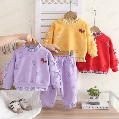 Baby Kleinkind Mädchen-Pferd- Schleife - Karo-2-teiliges Set - image 1