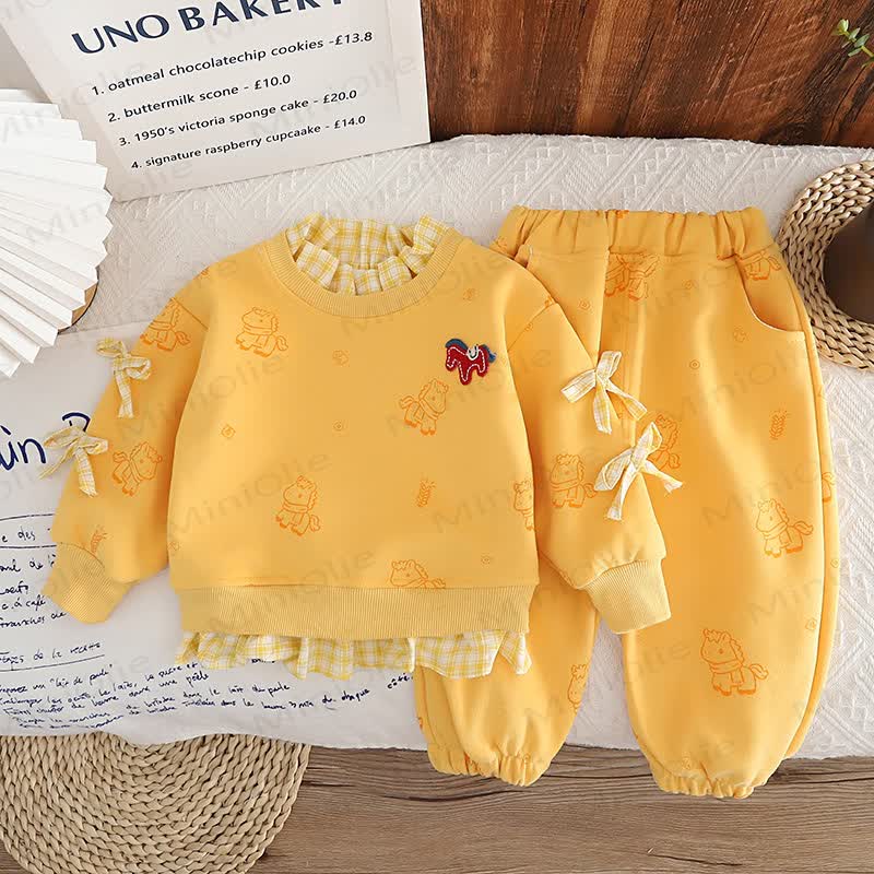 Baby Kleinkind Mädchen-Pferd- Schleife - Karo-2-teiliges Set - image 6