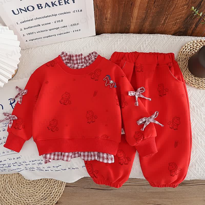 Baby Kleinkind Mädchen-Pferd- Schleife - Karo-2-teiliges Set - image 7