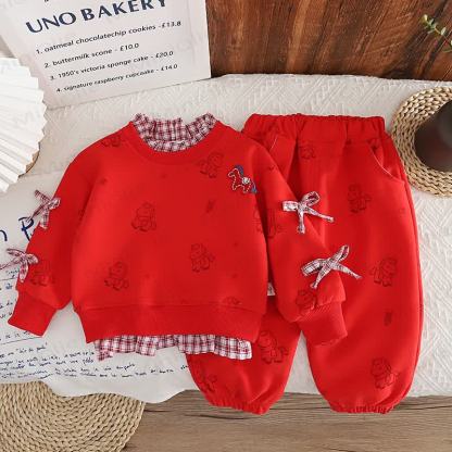 Baby Kleinkind Mädchen-Pferd- Schleife - Karo-2-teiliges Set - image 7