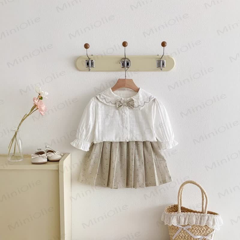 Baby Kleinkind -Mädchen- Spitze und Schleife mit Blume und Rock - Beige - 5-7J - image 1