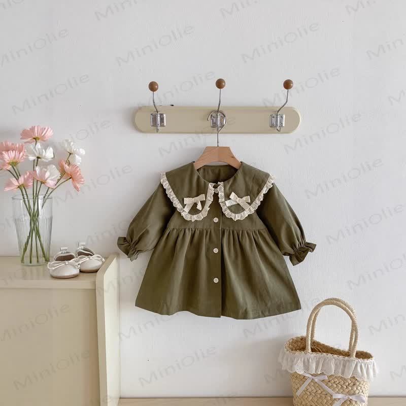 Kleid mit Lace und Schleife am Revers für Baby und Kleinkind - Grün - 5-7J - image 5