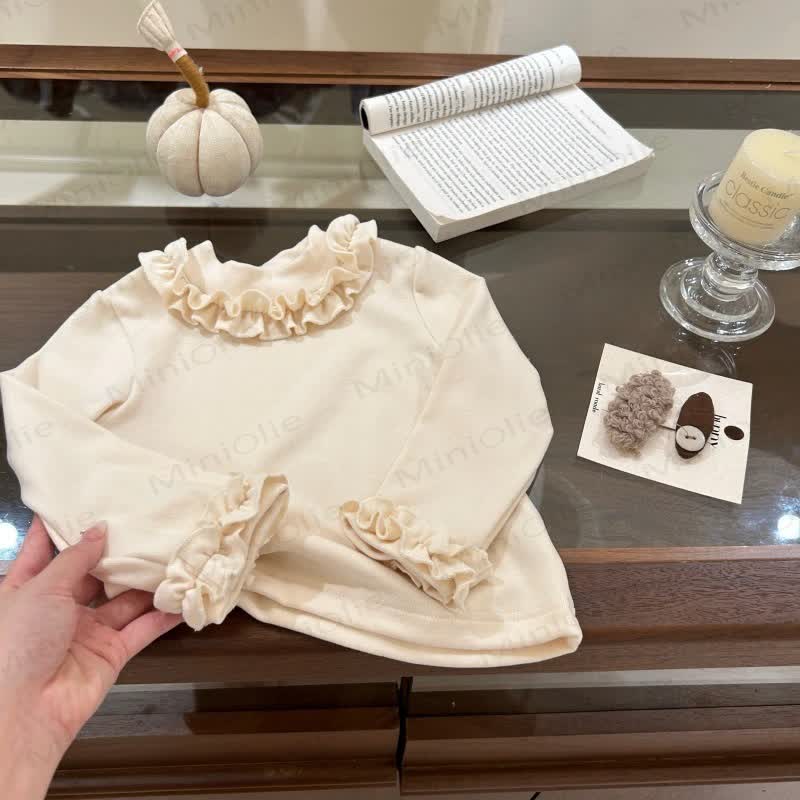 Kleinkind Kind Einfarbig Rüschen-T-Shirt - Beige - 10Y - image 2