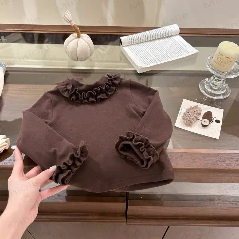 Kleinkind Kind Einfarbig Rüschen-T-Shirt - Braun - 10Y - image 7