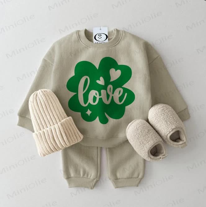 LOVE Baby Sweatshirt mit vierblättrigem Kleeblatt , Grau Grün, 2-teiliges Set - Grau Grün - 2-3J - image 1