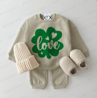 LOVE Baby Sweatshirt mit vierblättrigem Kleeblatt , Grau Grün, 2-teiliges Set - Grau Grün - 2-3J - image 1