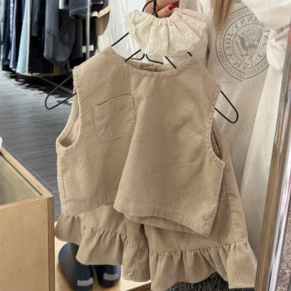  Baby Kleinkind Mädchen Set , Einfarbig/ Punkt , 2-teilig - Khaki - 8Y - image 4