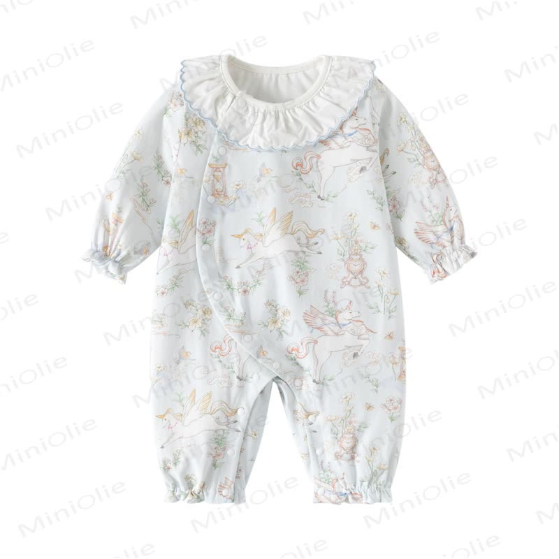 Baby Strampler mit Blumen und Tier - Blau Pferd - 12-18M - image 1