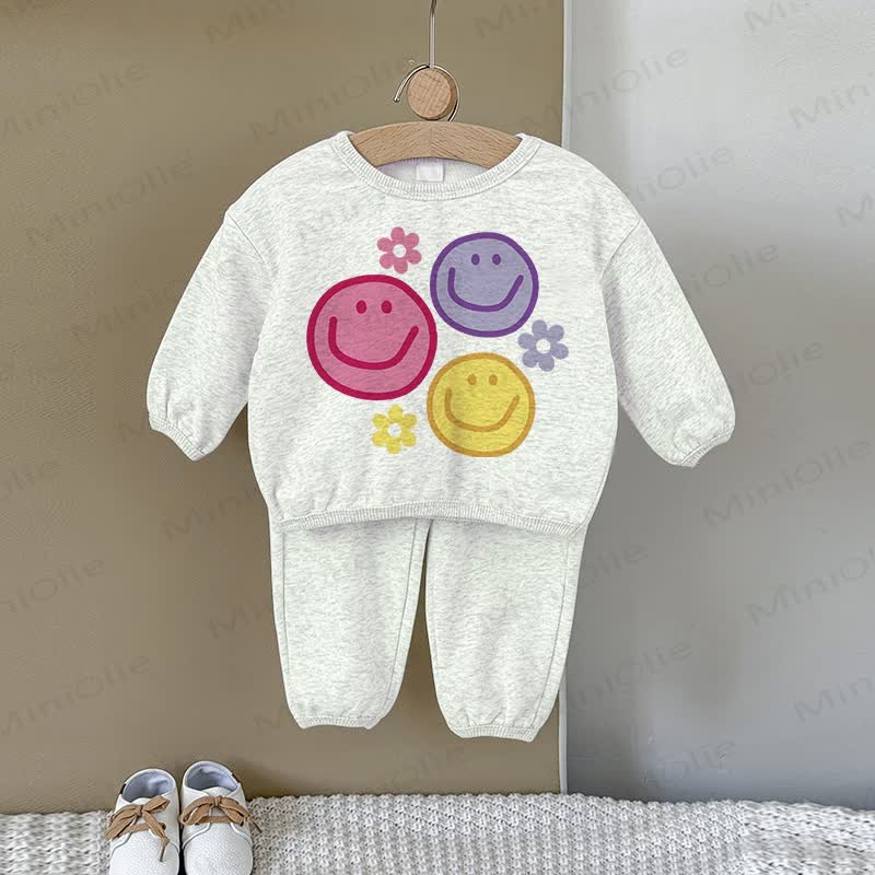 Baby Sweatshirt Set, Mehrfarbig, mit Smiley Blume, grau, 2-teilig - Grau - 2-3J - image 1