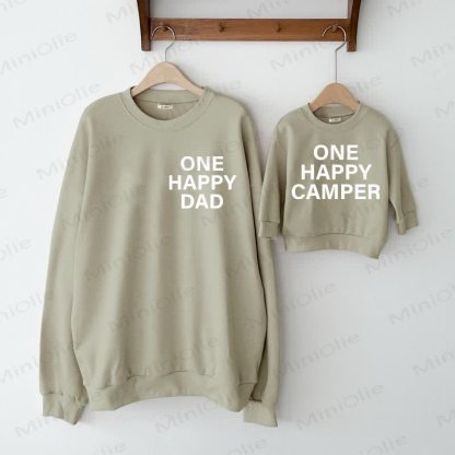 EIN ONE HAPPY MAMA/DAD / ONE HAPPY CAMPER Baby Grau Grün Familien Sweatshirt  - Glücklicher Vati - XL - image 2