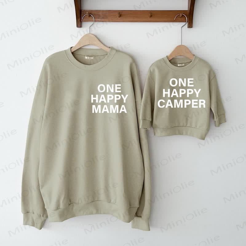 EIN ONE HAPPY MAMA/DAD / ONE HAPPY CAMPER Baby Grau Grün Familien Sweatshirt  - Glückliche Mama - XL - image 1