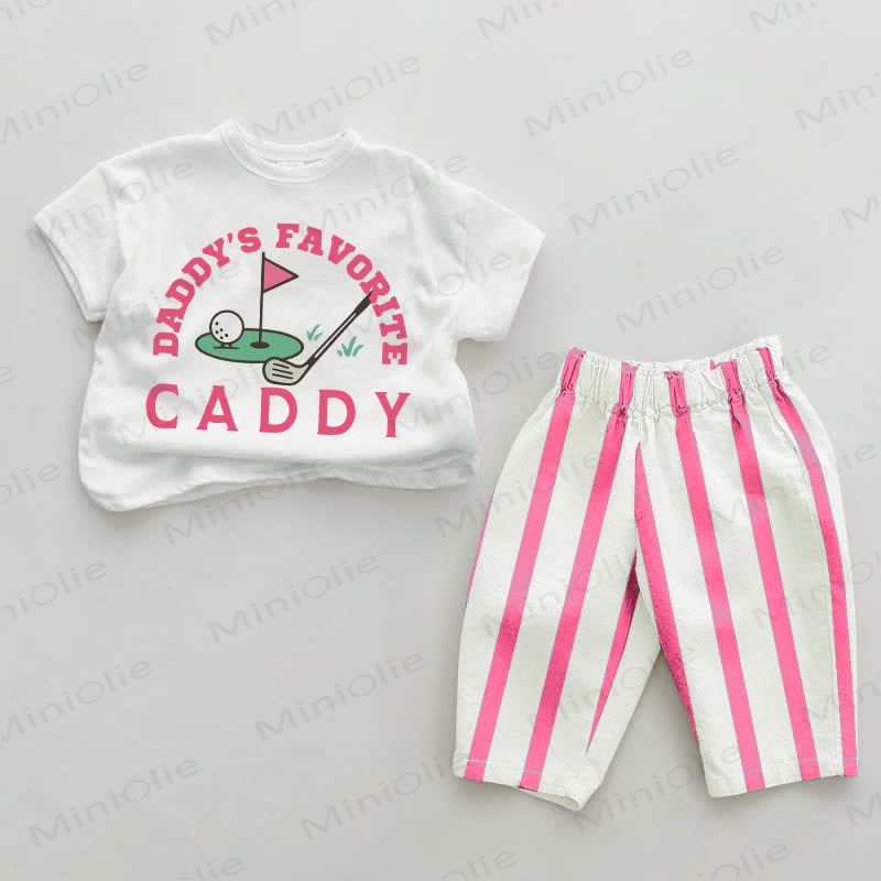 DADDY'S FAVORITE CADDY Baby , vertikal Streifen 2-teiliges Set - Weiß & Rosa - 2-3J - image 1