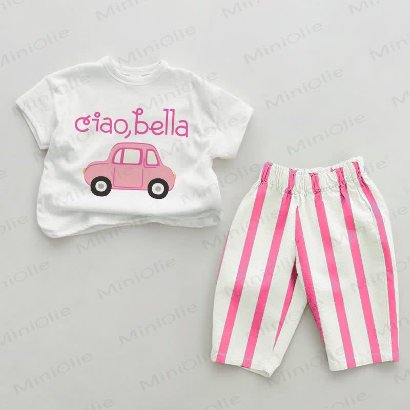 CIAO, BELLA Rosa Baby Auto Streifen 2-teiliges Set - Weiß & Rosa - 2-3J - image 1