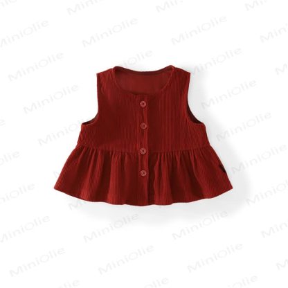 Kleid mit Schleife für Kind und Hase / Cord Tanktop - Rotes Tanktop - 10Y - image 4