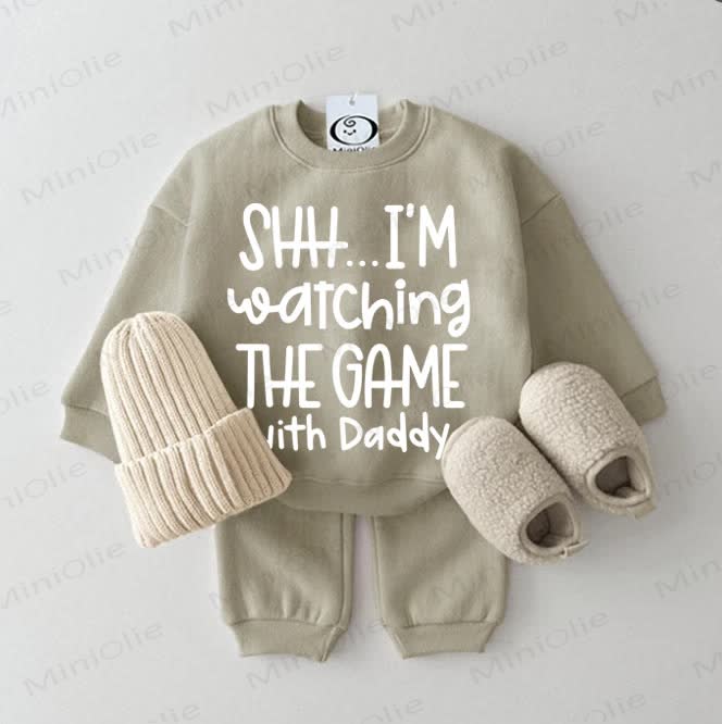 SHH... I'M WATCHING THE GAME WITH DADDY. Baby Sweatshirt, Grau Grün, 2-teiliges Set - Grau Grün - 2-3J - image 1