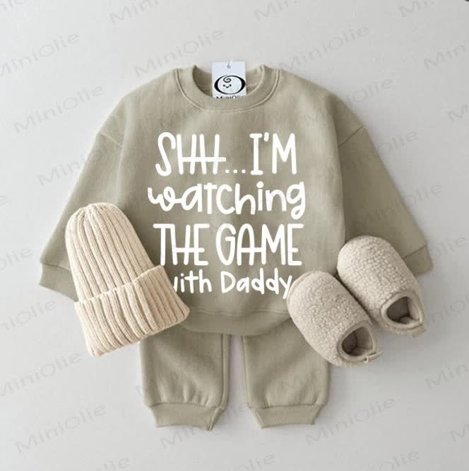 SHH... I'M WATCHING THE GAME WITH DADDY. Baby Sweatshirt, Grau Grün, 2-teiliges Set - Grau Grün - 2-3J - image 1