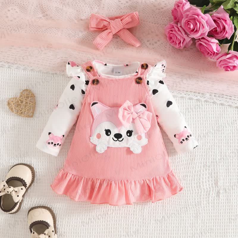 Baby Mädchen- Kleid mit Fuchs - Schleife und Liebe Bodysuit - image 2