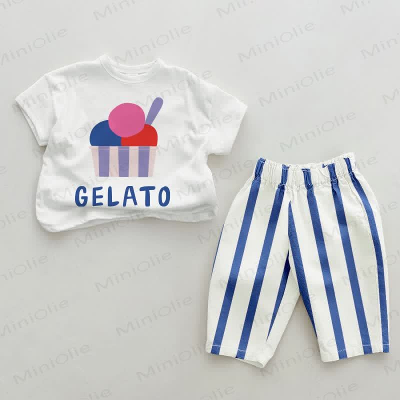 GELATO Baby Eiscreme , Blau vertikal Streifen 2-teiliges Set - Weiß & Blau - 2-3J - image 1