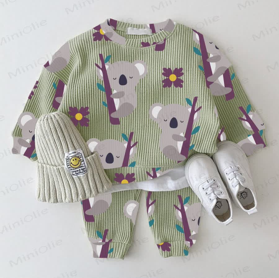 Baby Waffel Koala- Sweatshirt 2-teiliges Set - Grün - 18-24M - image 1