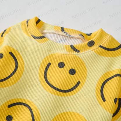Baby Waffel Sweatshirt mit Gelb Smiley Gesicht, 2-teiliges Set - image 3