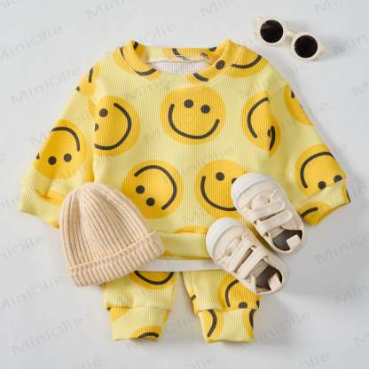 Baby Waffel Sweatshirt mit Gelb Smiley Gesicht, 2-teiliges Set - image 2