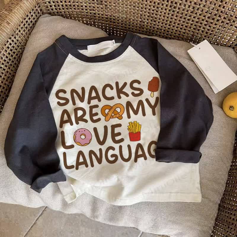 SNACKS ARE MY LOVE LANGUAGE Baby Dunkelgraues Raglan-T-Shirt - Drak Gray - 2-3J - image 1