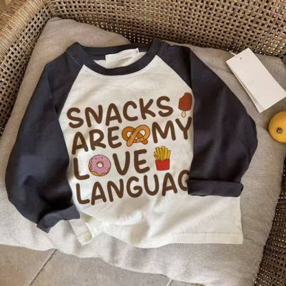 SNACKS ARE MY LOVE LANGUAGE Baby Dunkelgraues Raglan-T-Shirt - Drak Gray - 2-3J - image 1