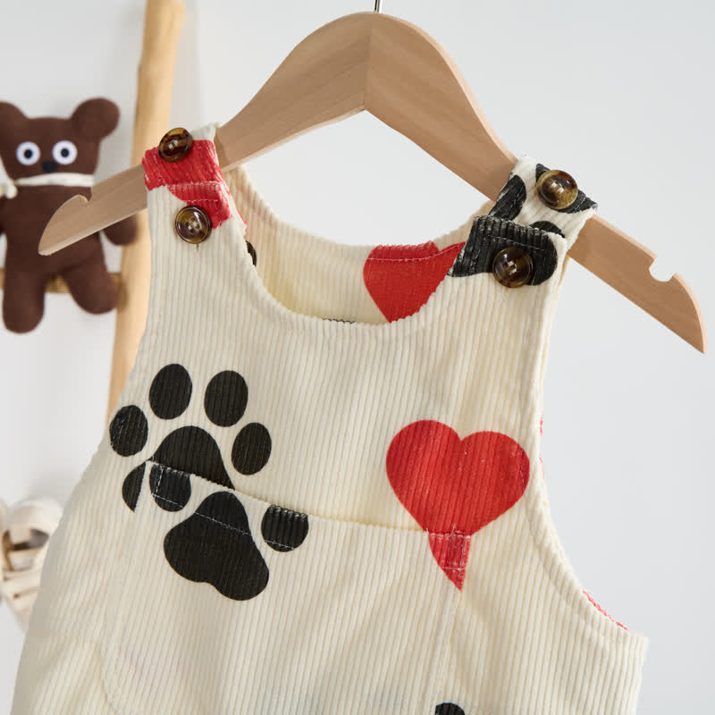Baby Kleinkind Overalls mit Herz Hundepfote, Beige, Cord - image 4