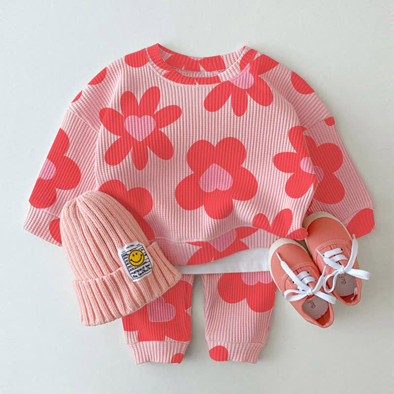 Baby Blume Herz Rosa Waffel 2-teiliges Set - Rosa - 3-5J - image 1