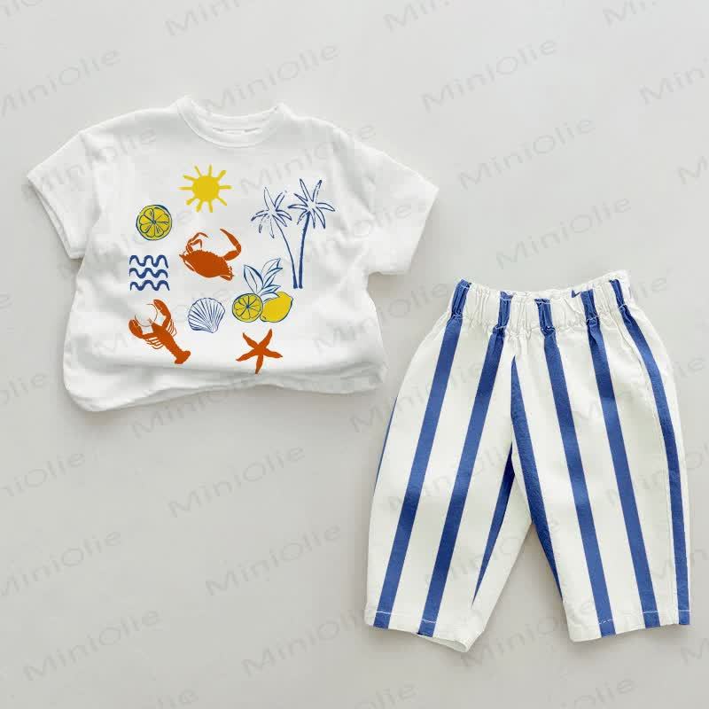 Baby 2-teiliges Set mit Zitronenkrabbenmotiv , Blau vertikal Streifen - Weiß & Blau - 2-3J - image 1