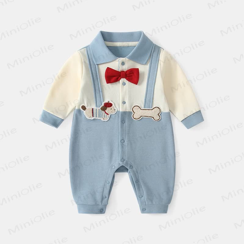Baby Strampler mit Hundemotiv und Schleife (2-teilig ) - Blau - 18-24M - image 1