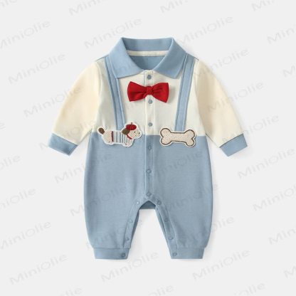 Baby Strampler mit Hundemotiv und Schleife (2-teilig ) - Blau - 18-24M - image 1