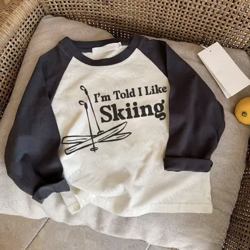 I'M TOLD I LIKE SKIING Baby Dunkelgraues Raglan-T-Shirt - Drak Gray - 2-3J - image 1