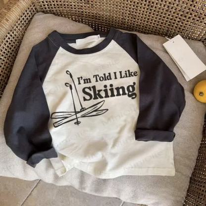 I'M TOLD I LIKE SKIING Baby Dunkelgraues Raglan-T-Shirt - Drak Gray - 2-3J - image 1