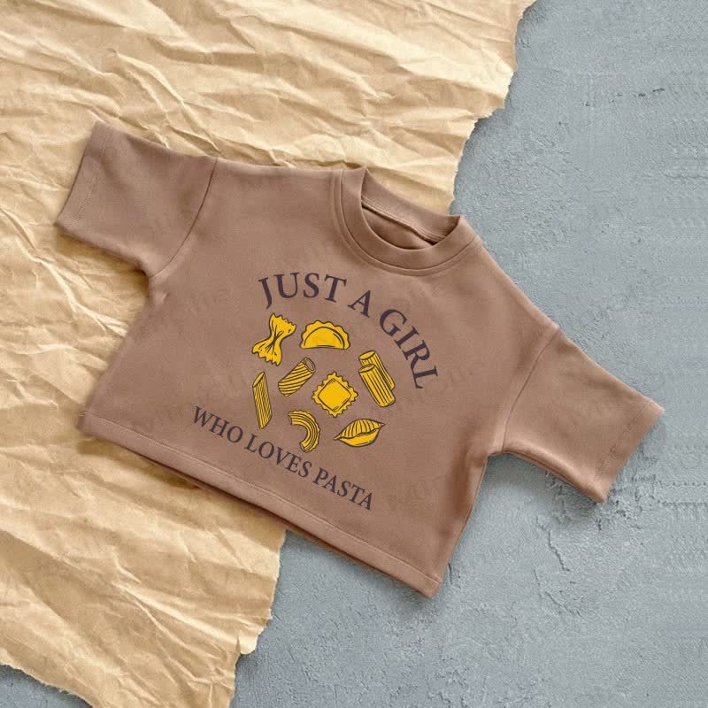 JUST A GIRL WHO LOVES PASTA Baby Sommer Freizeit-T-Shirt - Braun - 2-3J - image 3