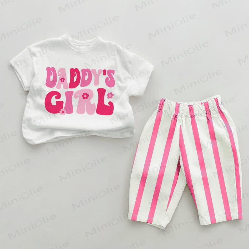 DADDY'S GIRL Baby , vertikal Streifen 2-teiliges Set - Weiß & Rosa - 2-3J - image 1