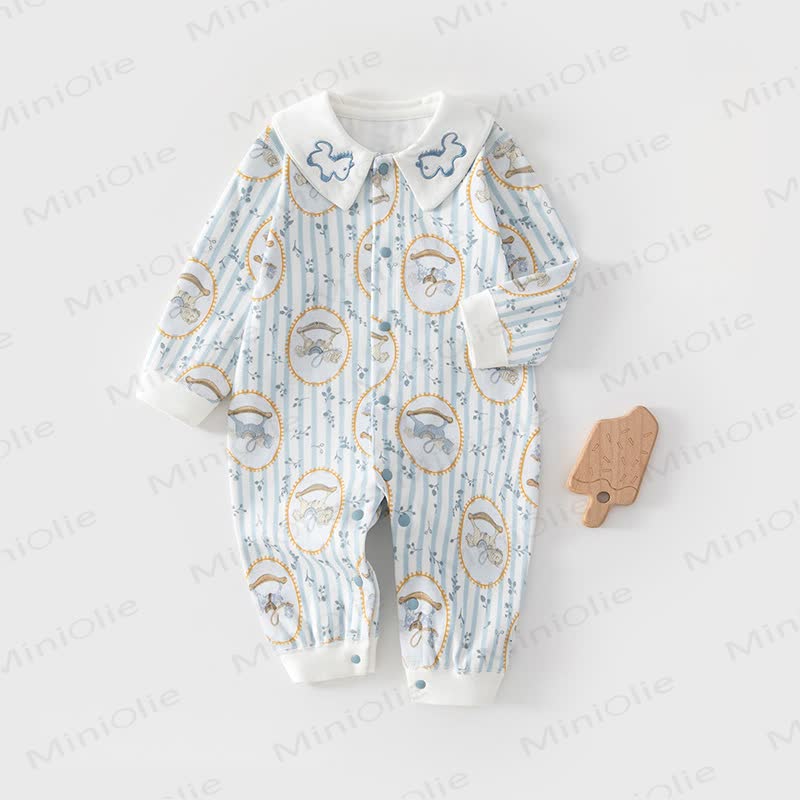 Baby Strampler mit Pferde-Cartoon-Streifen - Blau - 18-24M - image 1