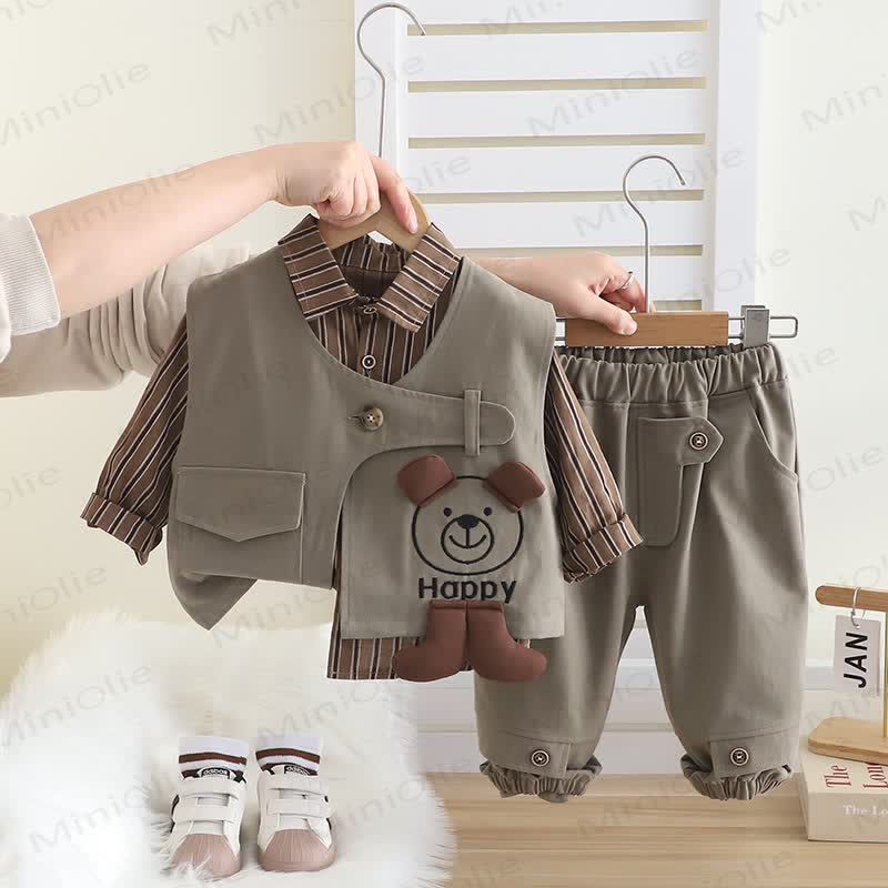 HAPPY 3-teiliges Stricken für Baby und Kleinkind , Jungen mit Streifenmuster und Hundemotiv - Grau - 5-7J - image 6