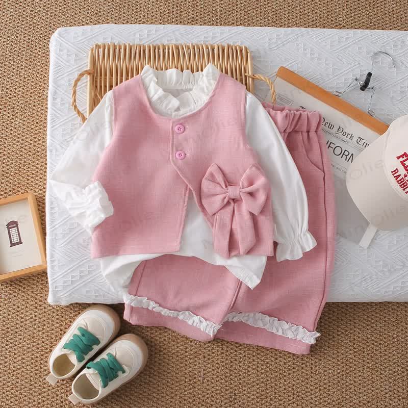 3-teiliges gewebtes Set für Baby und Kleinkinder, Mädchen , Einfarbig, mit Schleife - Rosa - 5-7J - image 6