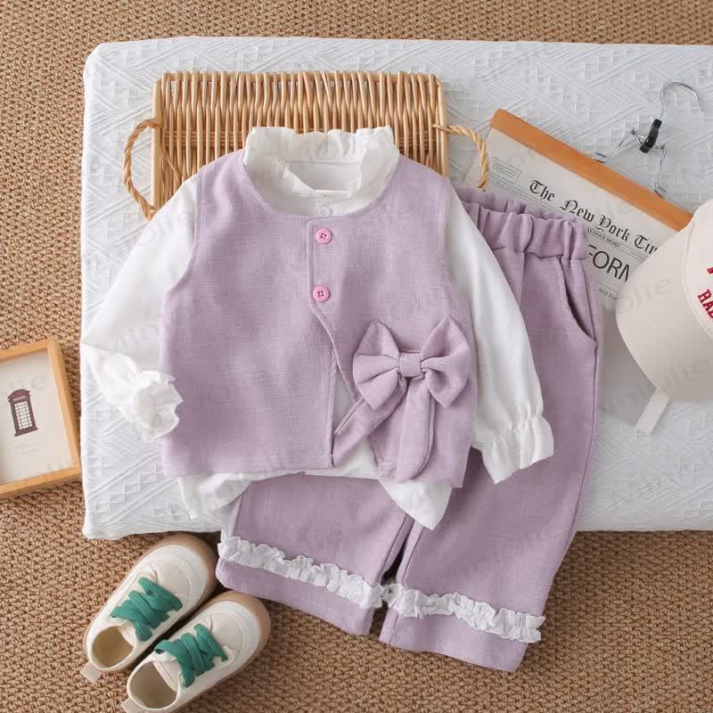 3-teiliges gewebtes Set für Baby und Kleinkinder, Mädchen , Einfarbig, mit Schleife - Lila - 5-7J - image 8