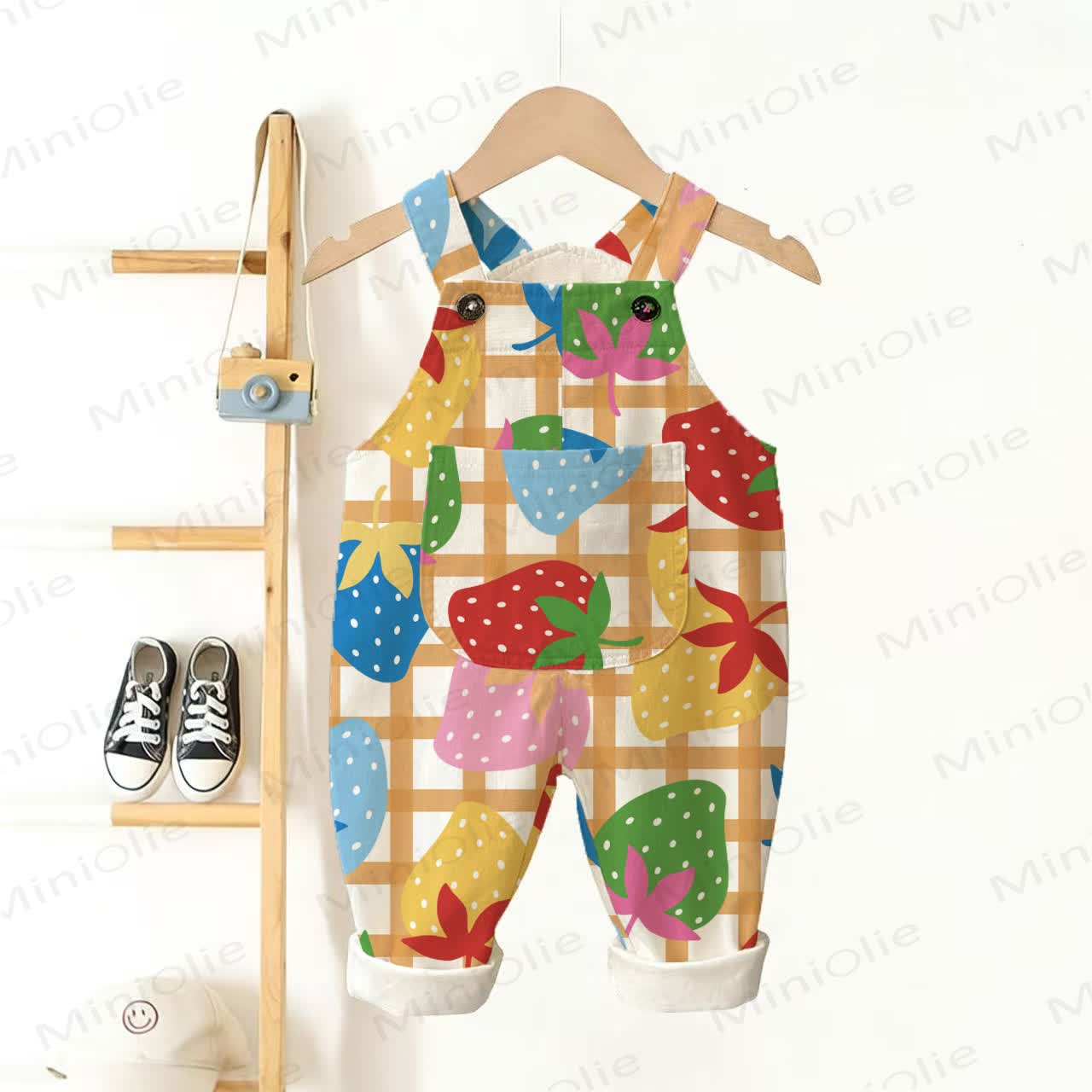 Baby Kleinkind Overalls mit Plaid und Bunt Erdbeere - Bunt - 3-5J - image 1