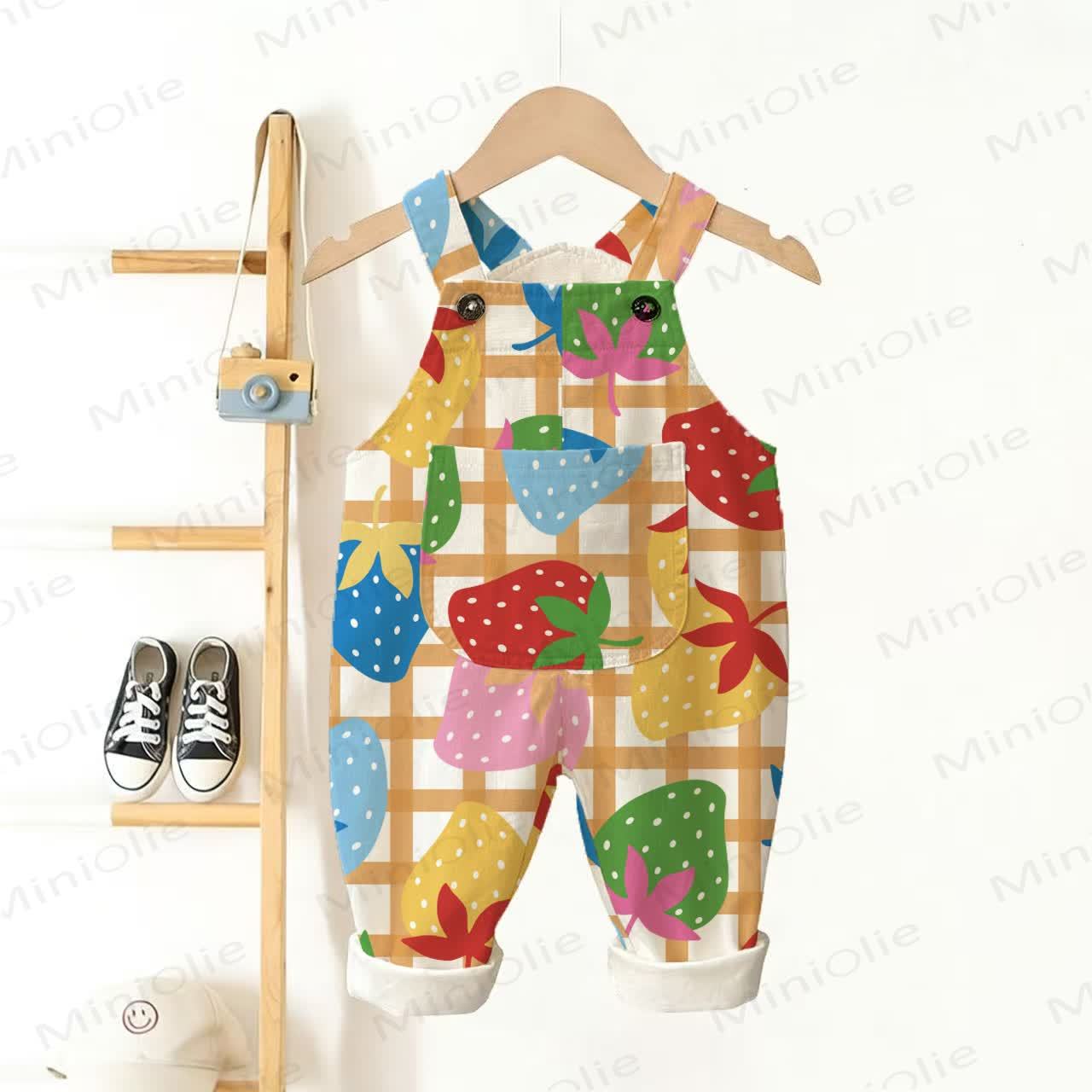 Baby Kleinkind Overalls mit Plaid und Bunt Erdbeere - Bunt - 3-5J - image 1