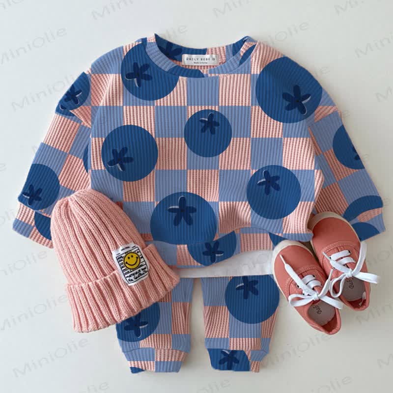 Baby Waffel Schachbrett -Blaubeer- Sweatshirt Set , 2-teilig - Rosa & Blau - 18-24M - image 1
